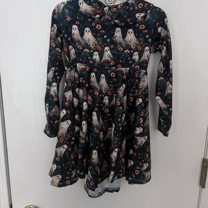 Floral Ghost Print Dress, Peter Pan Collar, 3t, NWOT, Black Base (very soft)